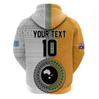 Custom Fiji and Australia Rugby Zip Hoodie Aboriginal and Fijian Masi Pattern