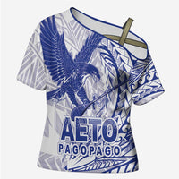 American Samoa Pago Pago Aeto Cross Shoulder Shirt Wingstyle Blue-White Color LT03 Female White - Polynesian Pride