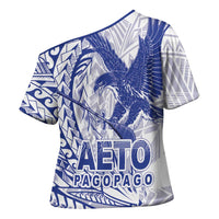 American Samoa Pago Pago Aeto Cross Shoulder Shirt Wingstyle Blue-White Color LT03 - Polynesian Pride