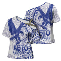 American Samoa Pago Pago Aeto Cross Shoulder Shirt Wingstyle Blue-White Color LT03 - Polynesian Pride