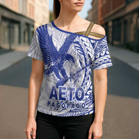 American Samoa Pago Pago Aeto Cross Shoulder Shirt Wingstyle Blue-White Color LT03 - Polynesian Pride