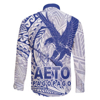 American Samoa Pago Pago Aeto Family Matching Off The Shoulder Long Sleeve Dress and Hawaiian Shirt Wingstyle Blue-White Color LT03 - Polynesian Pride