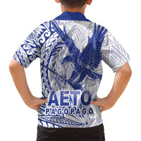 American Samoa Pago Pago Aeto Family Matching Off Shoulder Maxi Dress and Hawaiian Shirt Wingstyle Blue-White Color LT03 - Polynesian Pride