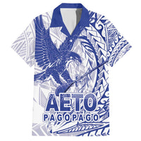American Samoa Pago Pago Aeto Family Matching Off Shoulder Maxi Dress and Hawaiian Shirt Wingstyle Blue-White Color LT03 Dad's Shirt - Short Sleeve White - Polynesian Pride