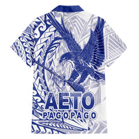 American Samoa Pago Pago Aeto Family Matching Off Shoulder Maxi Dress and Hawaiian Shirt Wingstyle Blue-White Color LT03 - Polynesian Pride