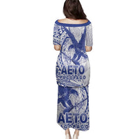 Samoa Pago Pago Aeto Family Matching Puletasi and Hawaiian Shirt Wingstyle Blue-White Color - Polynesian Pride