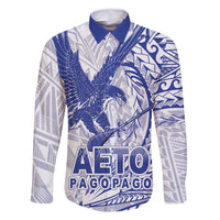 Samoa Pago Pago Aeto Family Matching Summer Maxi Dress and Hawaiian Shirt Wingstyle Blue-White Color - Polynesian Pride