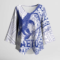 Samoa Pago Pago Aeto Kimono Sleeve Blouse Wingstyle Blue-White Color - Polynesian Pride