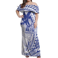 American Samoa Pago Pago Aeto Off Shoulder Maxi Dress Wingstyle Blue-White Color LT03 Women White - Polynesian Pride