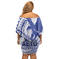 Samoa Pago Pago Aeto Off Shoulder Short Dress Wingstyle Blue-White Color - Polynesian Pride