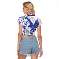 American Samoa Pago Pago Aeto Raglan Cropped T Shirt Wingstyle Blue-White Color LT03 - Polynesian Pride