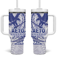 American Samoa Pago Pago Aeto Tumbler With Handle Wingstyle Blue-White Color LT03 One Size: 40 oz White - Polynesian Pride