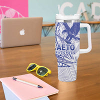 American Samoa Pago Pago Aeto Tumbler With Handle Wingstyle Blue-White Color LT03 - Polynesian Pride