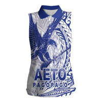 American Samoa Pago Pago Aeto Women Sleeveless Polo Shirt Wingstyle Blue-White Color LT03 Female White - Polynesian Pride