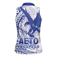 American Samoa Pago Pago Aeto Women Sleeveless Polo Shirt Wingstyle Blue-White Color LT03 - Polynesian Pride