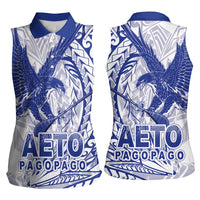 American Samoa Pago Pago Aeto Women Sleeveless Polo Shirt Wingstyle Blue-White Color LT03 - Polynesian Pride