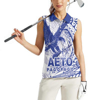 American Samoa Pago Pago Aeto Women Sleeveless Polo Shirt Wingstyle Blue-White Color LT03 - Polynesian Pride