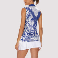 American Samoa Pago Pago Aeto Women Sleeveless Polo Shirt Wingstyle Blue-White Color LT03 - Polynesian Pride