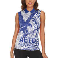 American Samoa Pago Pago Aeto Women Sleeveless Polo Shirt Wingstyle Blue-White Color LT03 - Polynesian Pride