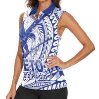 American Samoa Pago Pago Aeto Women Sleeveless Polo Shirt Wingstyle Blue-White Color LT03 - Polynesian Pride