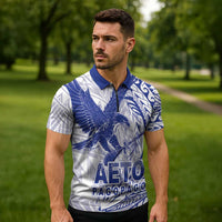American Samoa Pago Pago Aeto Zipper Polo Shirt Wingstyle Blue-White Color LT03 - Polynesian Pride
