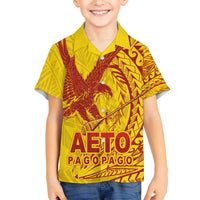 Samoa Pago Pago Aeto Family Matching Off The Shoulder Long Sleeve Dress and Hawaiian Shirt Wingstyle Red-Gold Color - Polynesian Pride
