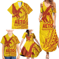 Samoa Pago Pago Aeto Family Matching Summer Maxi Dress and Hawaiian Shirt Wingstyle Red-Gold Color - Polynesian Pride