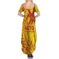 Samoa Pago Pago Aeto Family Matching Summer Maxi Dress and Hawaiian Shirt Wingstyle Red-Gold Color - Polynesian Pride