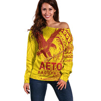 American Samoa Pago Pago Aeto Off Shoulder Sweater Wingstyle Red-Gold Color LT03 Women Yellow - Polynesian Pride