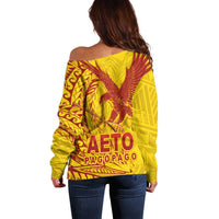 American Samoa Pago Pago Aeto Off Shoulder Sweater Wingstyle Red-Gold Color LT03 - Polynesian Pride