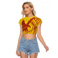 American Samoa Pago Pago Aeto Raglan Cropped T Shirt Wingstyle Red-Gold Color LT03 Female Yellow - Polynesian Pride