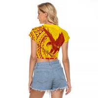 American Samoa Pago Pago Aeto Raglan Cropped T Shirt Wingstyle Red-Gold Color LT03 - Polynesian Pride