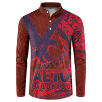 Samoa Pago Pago Aeto Button Sweatshirt Wingstyle Red-Blue Color - Polynesian Pride