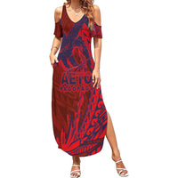 Samoa Pago Pago Aeto Family Matching Summer Maxi Dress and Hawaiian Shirt Wingstyle Red-Blue Color - Polynesian Pride