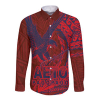 Samoa Pago Pago Aeto Long Sleeve Button Shirt Wingstyle Red-Blue Color - Polynesian Pride