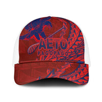 American Samoa Pago Pago Aeto Mesh Trucker Cap Wingstyle Red-Blue Color LT03 One Size White Red - Polynesian Pride