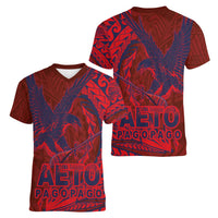 Samoa Pago Pago Aeto Women V-Neck T-Shirt Wingstyle Red-Blue Color - Polynesian Pride