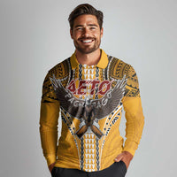 Samoa Pago Pago Aeto Long Sleeve Polo Shirt Bald Eagle with Polynesian Art Tattoos - Polynesian Pride