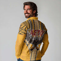 Samoa Pago Pago Aeto Long Sleeve Polo Shirt Bald Eagle with Polynesian Art Tattoos - Polynesian Pride