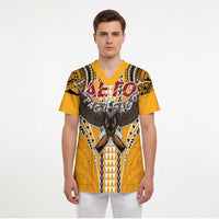 American Samoa Pago Pago Aeto Scrub Top Bald Eagle with Polynesian Art Tattoos - Polynesian Pride