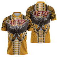 Samoa Pago Pago Aeto Zipper Polo Shirt Bald Eagle with Polynesian Art Tattoos - Polynesian Pride