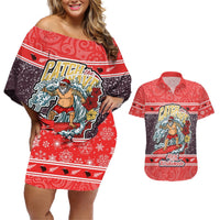 new-zealand-christmas-couples-matching-off-shoulder-short-dress-and-hawaiian-shirt-santa-catch-the-wave-maori-pattern-retro-style