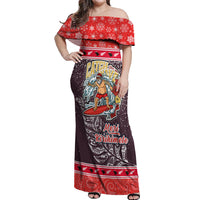 New Zealand Christmas Off Shoulder Maxi Dress Santa Catch The Wave Maori Pattern Retro Style LT03 Women Red - Polynesian Pride
