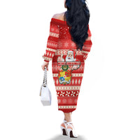 Tonga Christmas Family Matching Off Shoulder Long Sleeve Dress and Hawaiian Shirt The Santa Coat of Arms with Ngatu and Snow Pattern LT03 - Polynesian Pride