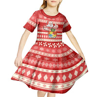 Custom Tonga Christmas Kid Short Sleeve Dress The Santa Coat of Arms with Ngatu and Snow Pattern LT03 - Polynesian Pride
