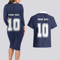 Custom Rugby Toa Samoa Couples Matching Long Sleeve Bodycon Dress and Hawaiian Shirt Champions Six Eight Five LT03 - Polynesian Pride