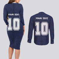 Custom Rugby Toa Samoa Couples Matching Long Sleeve Bodycon Dress and Long Sleeve Button Shirt Champions Six Eight Five - Polynesian Pride