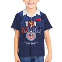 Custom Rugby Toa Samoa Family Matching Off The Shoulder Long Sleeve Dress and Hawaiian Shirt Champions Six Eight Five LT03 Son's Shirt Blue - Polynesian Pride