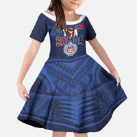 Custom Rugby Toa Samoa Family Matching Puletasi and Hawaiian Shirt Champions Six Eight Five LT03 Daughter's Dress Blue - Polynesian Pride