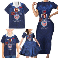 Custom Rugby Toa Samoa Family Matching Short Sleeve Bodycon Dress and Hawaiian Shirt Champions Six Eight Five LT03 - Polynesian Pride